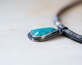 Turquoise Necklace in Sterling Silver, 14K gold, leather necklace - Arizona Turquoise - Her Majesty