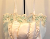 Diamond white dupioni weave bridal tote bag lace and beaded brides bag
