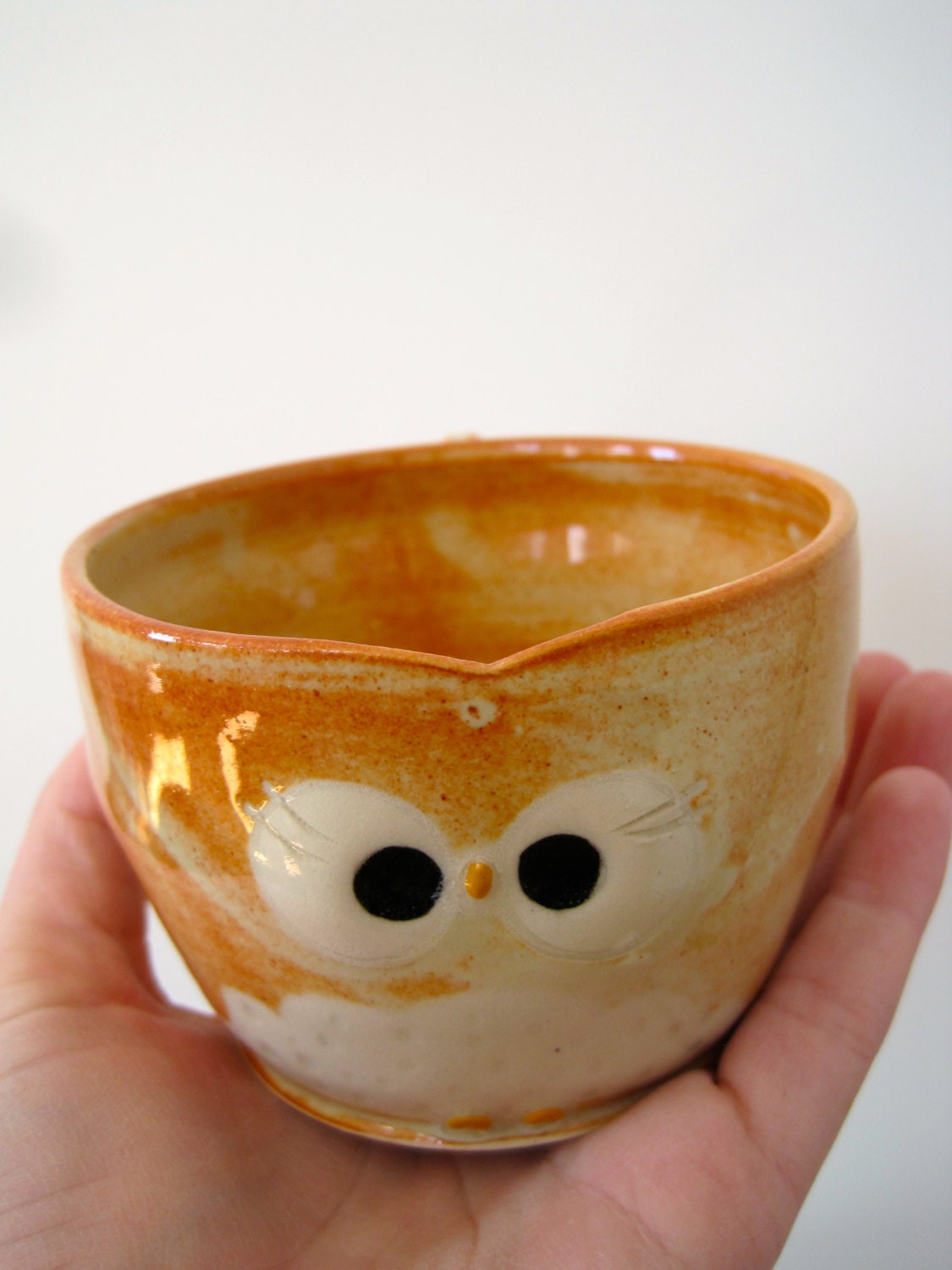 Hooter Owl Mug (Valerie) in Creamy Orange Speckle Handmade Stoneware - ready to ship