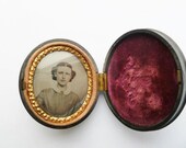 Antique Victorian Daguerreotype Photograph in Velvet Lining Bog Oak Carved Box