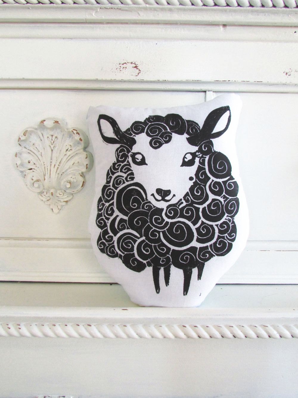 Plush Lamb or Black Sheep Pillow. Hand Woodblock Printed. Customizable Colors. Made to Order.