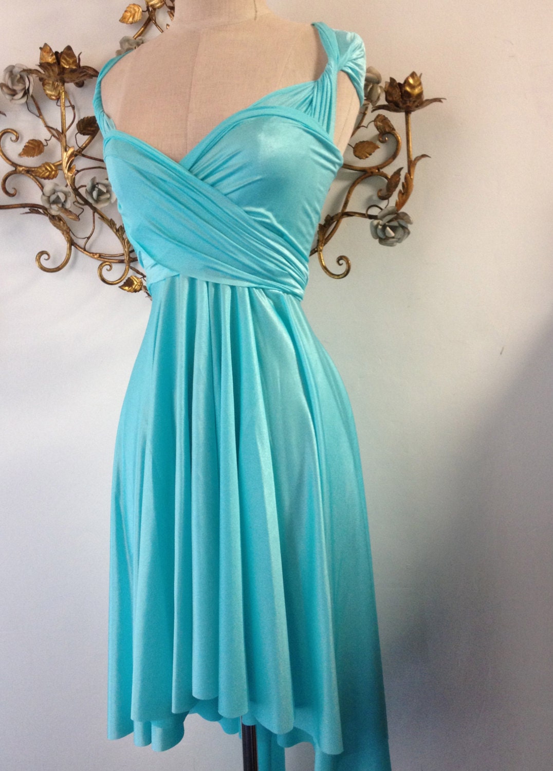 Mermaid Aqua Satin Octopus Infinity Wrap Dress- Bridesmaids, Wedding
