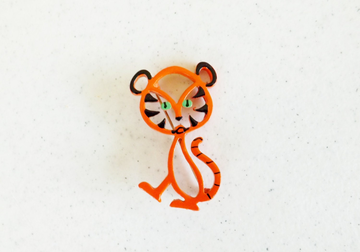 jewelry Brooch / 60s Enamel Orange Tiger  Brooch pin