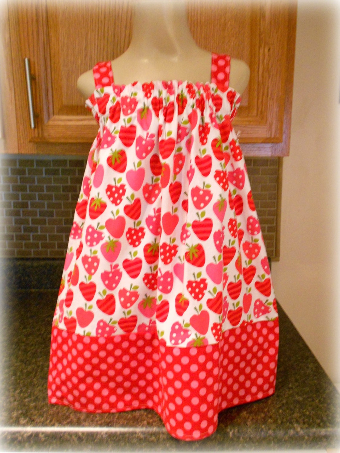 Strawberry Picking Dress.. Halter or straps...You Choose Size