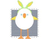 WHITE RABBIT bird art, digital print, bunny illustration, wall decor, baby nursery art, wall art, cute bunny print, gray