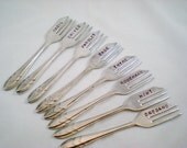 Fork Garden Markers - 8 PC Set - Stamped Silverware, Pastry Forks, Garden Gift Parsley Rosemary Sage Oregano Basil Thyme Chives Mint