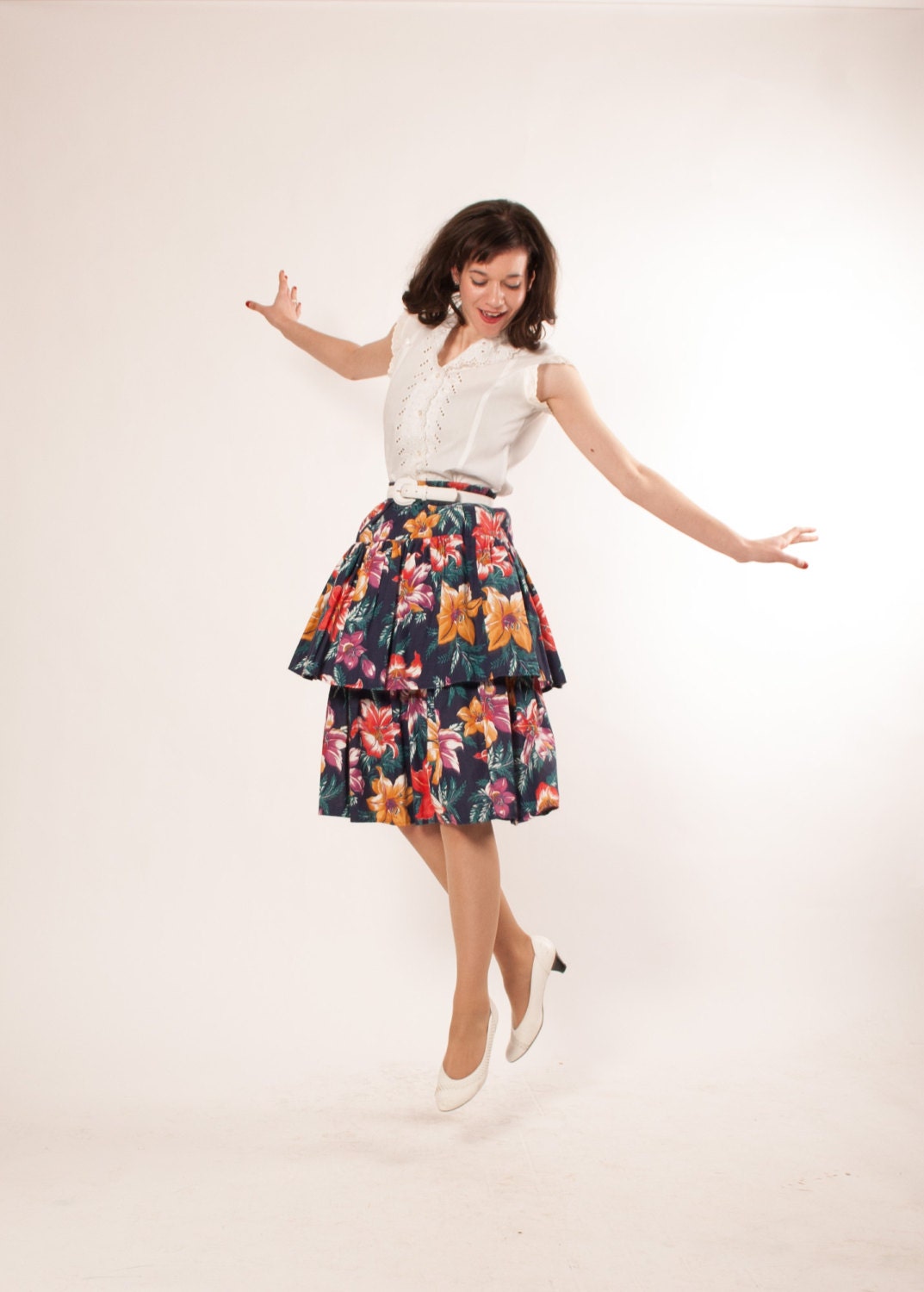 80s Ruffle Skirt - Floral Skirt - Tropical Floral Print