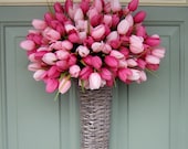 Spring Wreath - Spring Tulip Wreath - Spring Tulip Door Basket