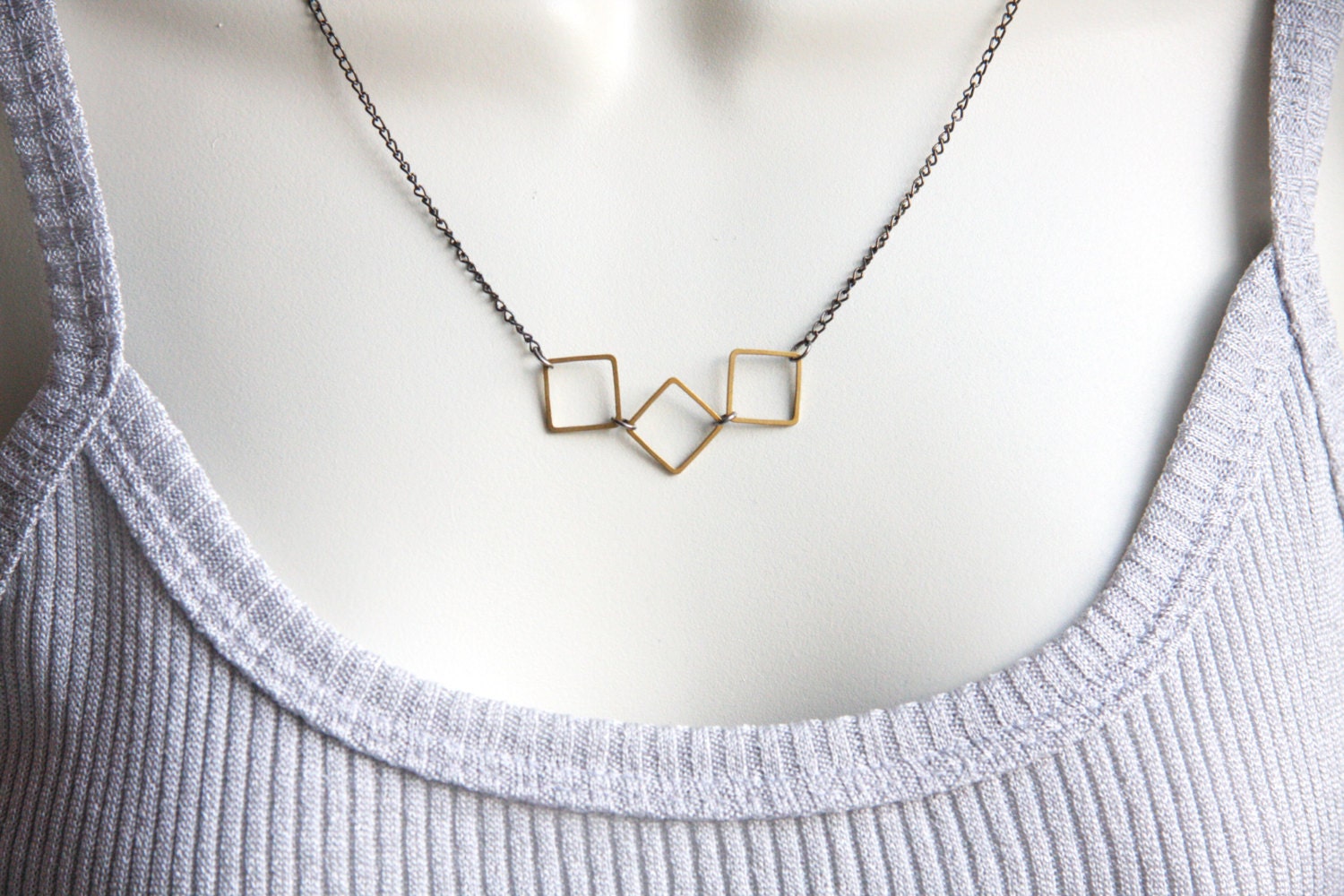 on Vacation / Modern Geometric Necklace, Minimalist Mixed Metal Jewelry, Solid Brass Squares, Vintage Gunmetal Necklace, Everyday Jewelry