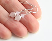 on Vacation / Tiny Gentle Rose Quartz Earrings - Faceted Pink Opal - Sterling Silver Earrings - Pink Gemstone
