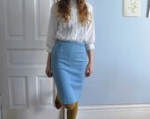 Vintage 1950s Light Blue Wool Skirt - Size XS