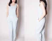 80s Baby Blue Light Denim Jean Long Romper Pants /  Rompers / Onesie / Pants / Light Denim Pants / 1962