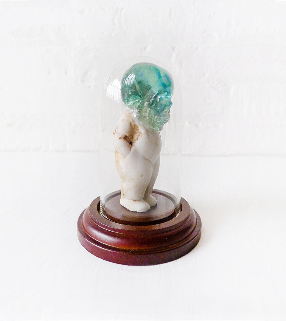 Wizard of Oz - Dismembered Enchantment - Antique German Bisque Doll with Emerald Fluorite Crystal Skull