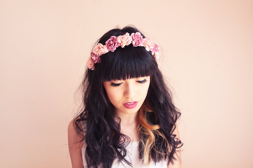 romantic pastel rose headband // light pink mix - dainty, floral headpiece, nature inspired, vintage inspired, rustic rose, love.