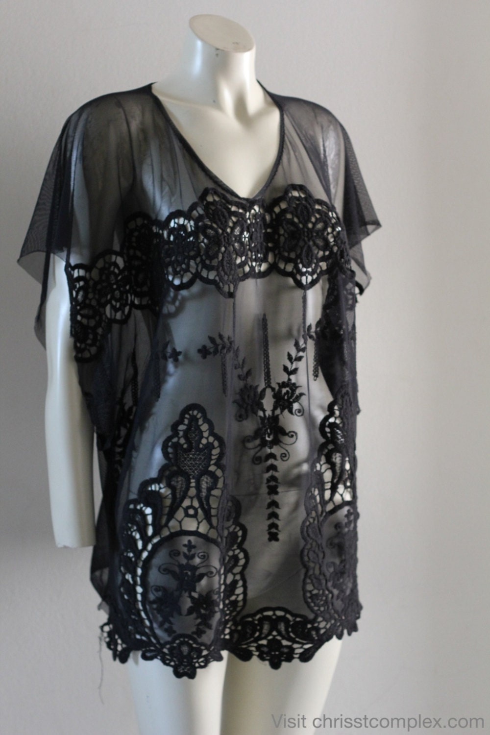 Kaftan Short Sleeve Gothic Goth Beach Resort Summer Black Top Shirt Blouse. Special Etsy Price