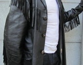 Jo O Kay Vintage Western Fashion Fringe Mens Black Leather Jacket XL