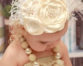 Baby Headband..Ivory Headband..Over the Top..Newborn Headband..Flower Headband..Satin Headband..Toddler Headband..Fascinator
