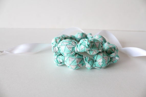 knotted statement necklace / beaded teething nursing necklace -- organic mint