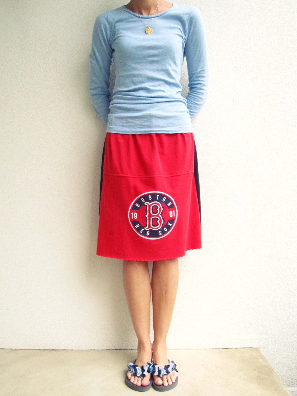 Boston Red Sox T Shirt Skirt / Red White Navy Blue / MLB Baseball / Drawstring / Cotton / Soft / Fun / ohzie