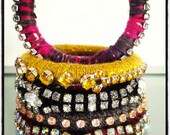 Onyx Yarn & Vintage Clear Swarovski Rhinestone Bangle