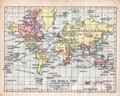 SALE - 1940s world map vintage world map WW2 era world map school map wall map world vintage atlas map