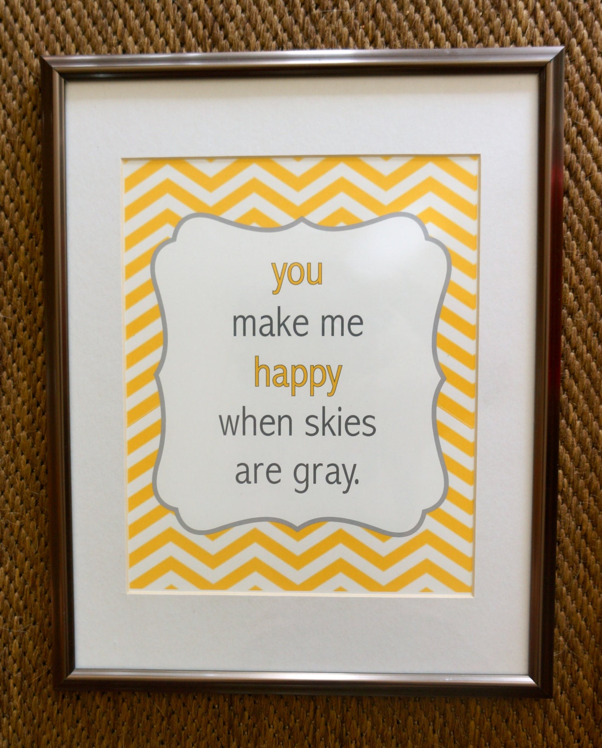 SUNSHINE art Print. 8x10. Custom Print. You make me happy when skies are gray. Chevron art print. Gift or home decor.