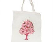 Pink Unicorns and Rainbows tree canvas reusable shopper bag