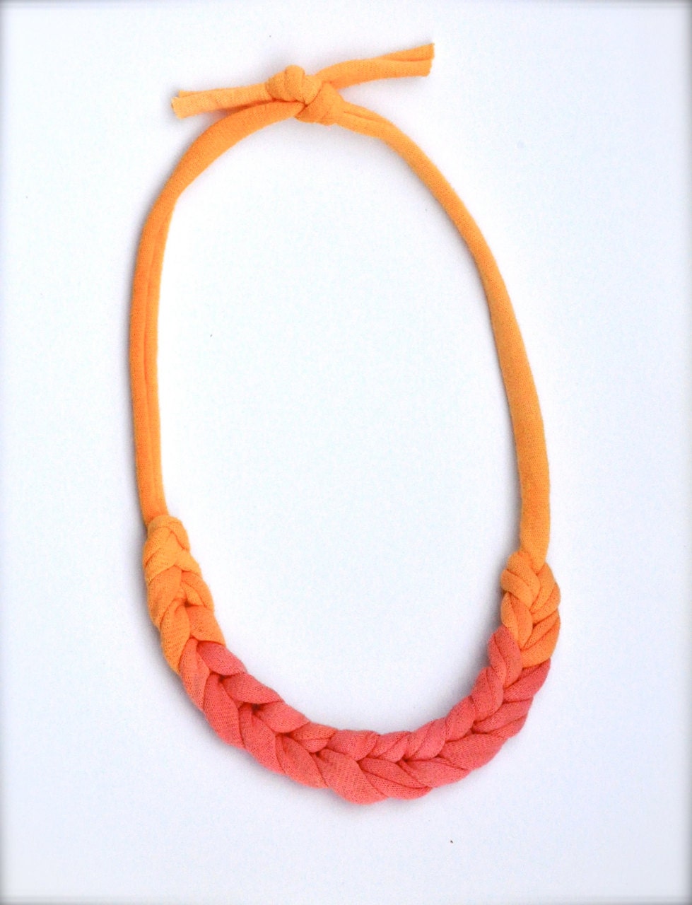 Ombre Fabric Necklace - Orange Tangerine and Poppy Red - Recycled Statement Jewelry