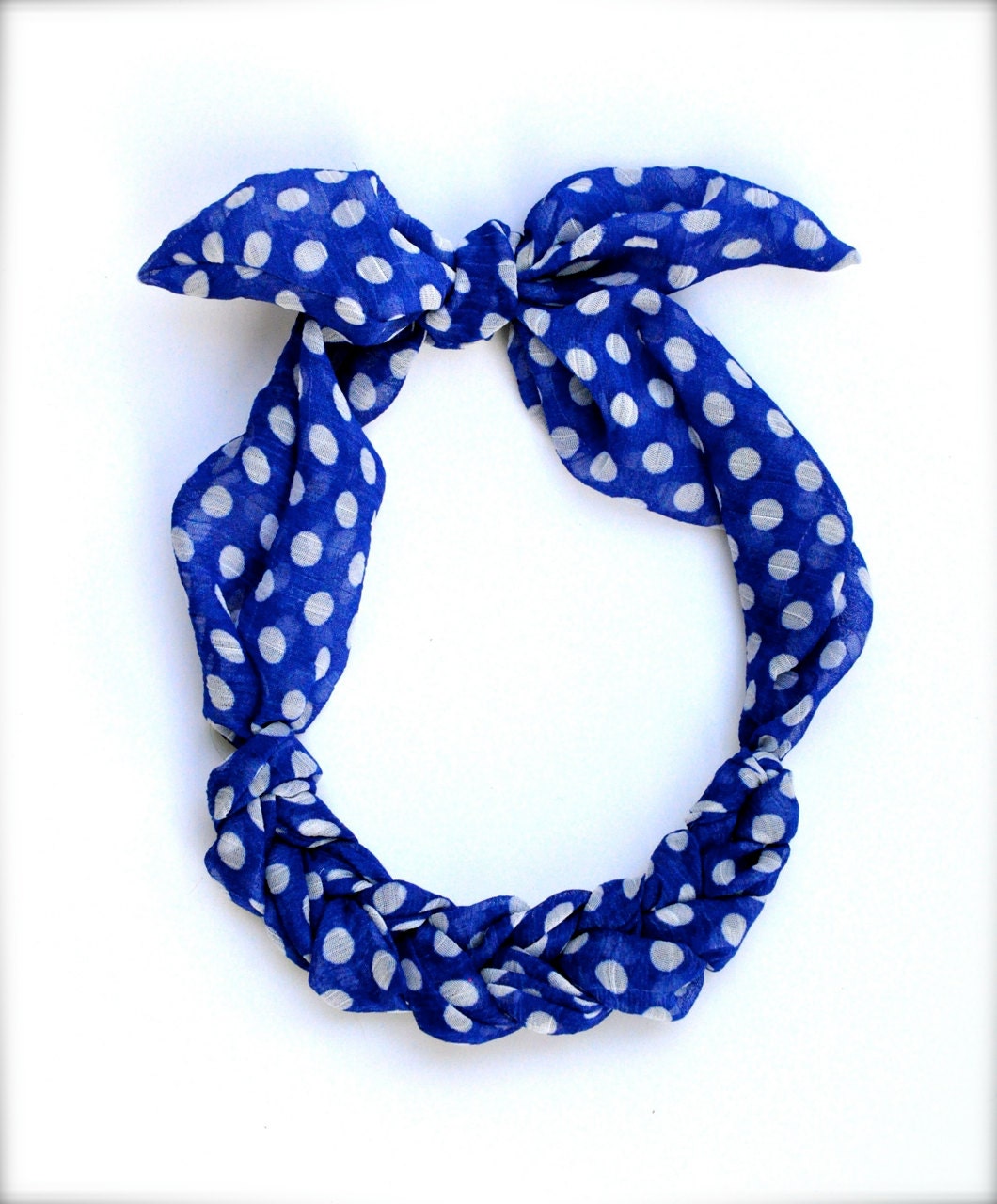 Blue Polka Dot Necklace - Fabric Jewelry - Scarf Necklace