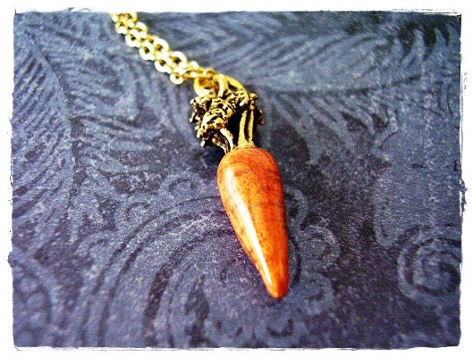 Tiny Carrot Charm Necklace in Enameled Antique Gold Pewter with a Delicate 18 Inch Gold Plated Cable Chain