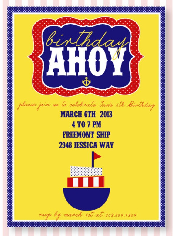 Preppy Nautical Party PRINTABLE Birthday DIY Invitation by Love The Day Il_570xn