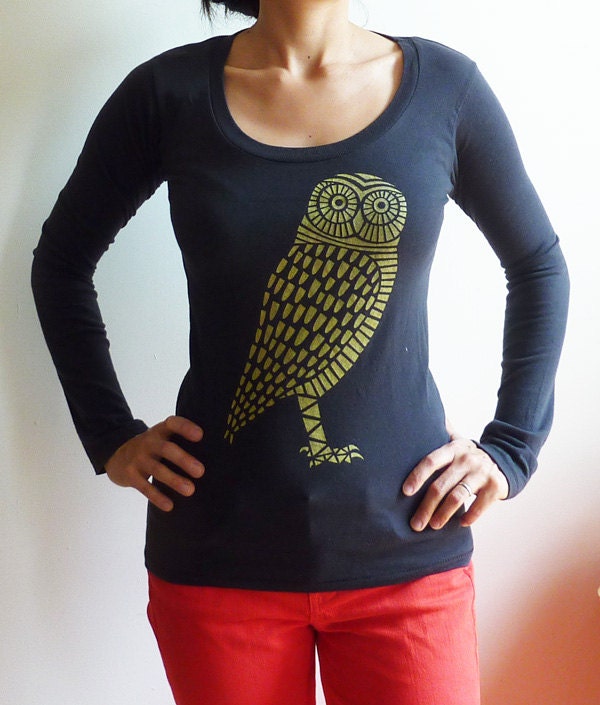 Organic Gold Owl Long Sleeve T-Shirt - AnLiStudio