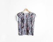 Vintage 80s Oversized Camo Giraffe Beaded Short Sleeve Top - L