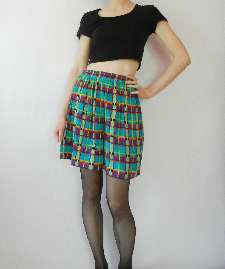 Spring Sale,Vintage High Waisted Shorts, Size XS-Small, Hipster, Lime Green, Teal, Purple, Funky, Quirky, 90's, Carole Little