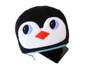 6inch penguin  zipper pouch - in black fleece - coin purse - phone case