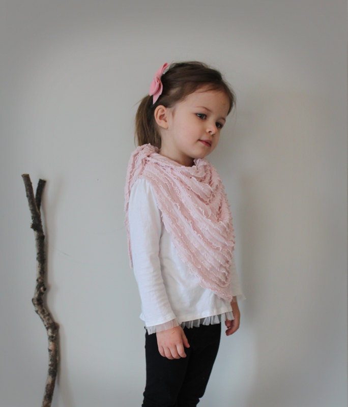 Pink ruffle scarf . ruffle jersey bandana style tie up scarf . soft pink scarf . little girl accessories . scarf . frills .