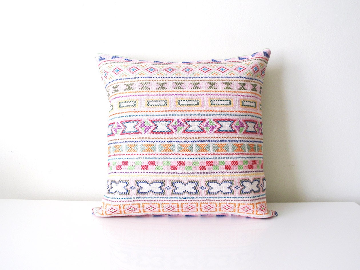 Chiang Mai pastel hand- stitched tribal cotton pillow cover