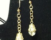 Party Time - Yellow Metal Filigree and Handmade Chain Earrings with AB Glass Bead - Free Shipping