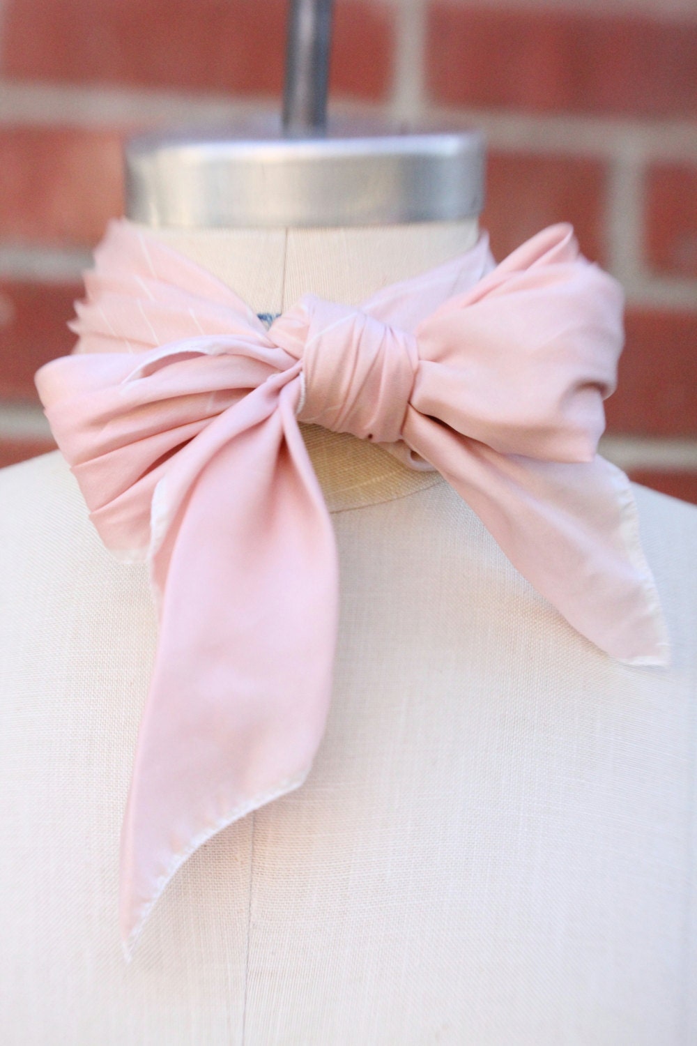 Vintage 60's/70's Pale Pink and White Stripe Silk Square Scarf by Linea Vera