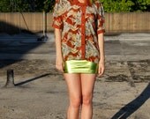 1950s  blouse //  50's asymmetric top with celluloid buttons // Hawaiian Deco