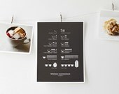 Kitchen Conversions Art Print, Kitchen Posters - Dark Gray 8.5x11, Kitchen Art - COnversion Chart