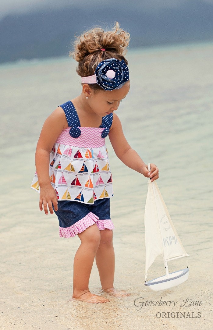 Gooseberry Lane Originals Carolina Sail Boat Summer Shorts Set