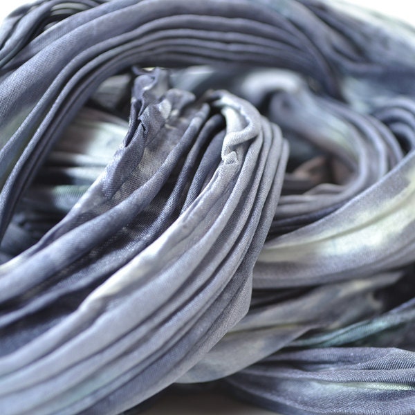 Pleated Silk Scarf, Hand Dyed in Greys and Black