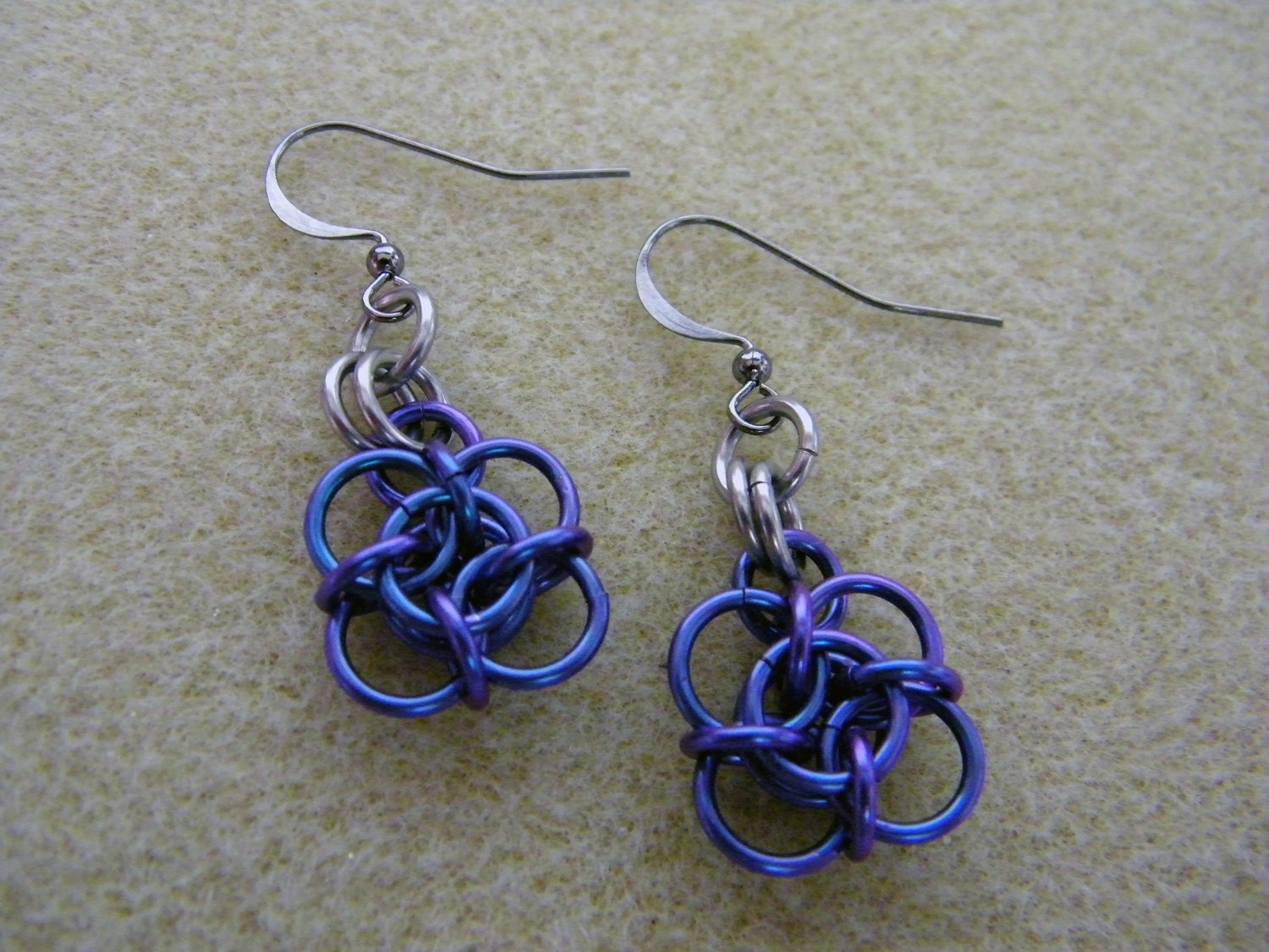 Blue Chainmail Niobium Earrings