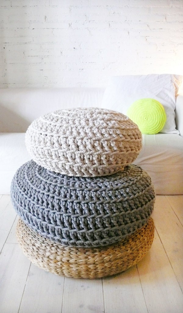 Floor Cushion Crochet - Thick Cotton -  Ecru
