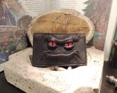 Leather Business Card Holder / small wallet ( Red  eyes in Black leather)