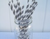 Gray Striped Straws, Paper Party Straws, Grey Wedding Straws