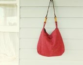 Large hobo slouch bag / tote bag / red shoulder bag / upcycled with leather strap