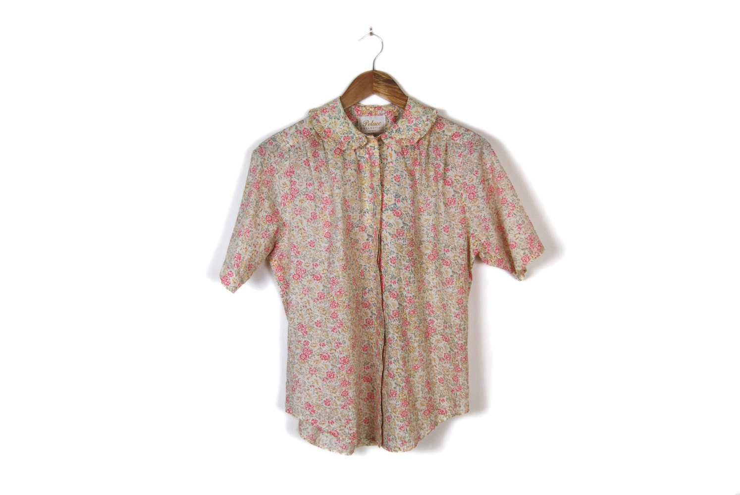 80s floral peterpan / ruffle collar blouse // sz s - m - l