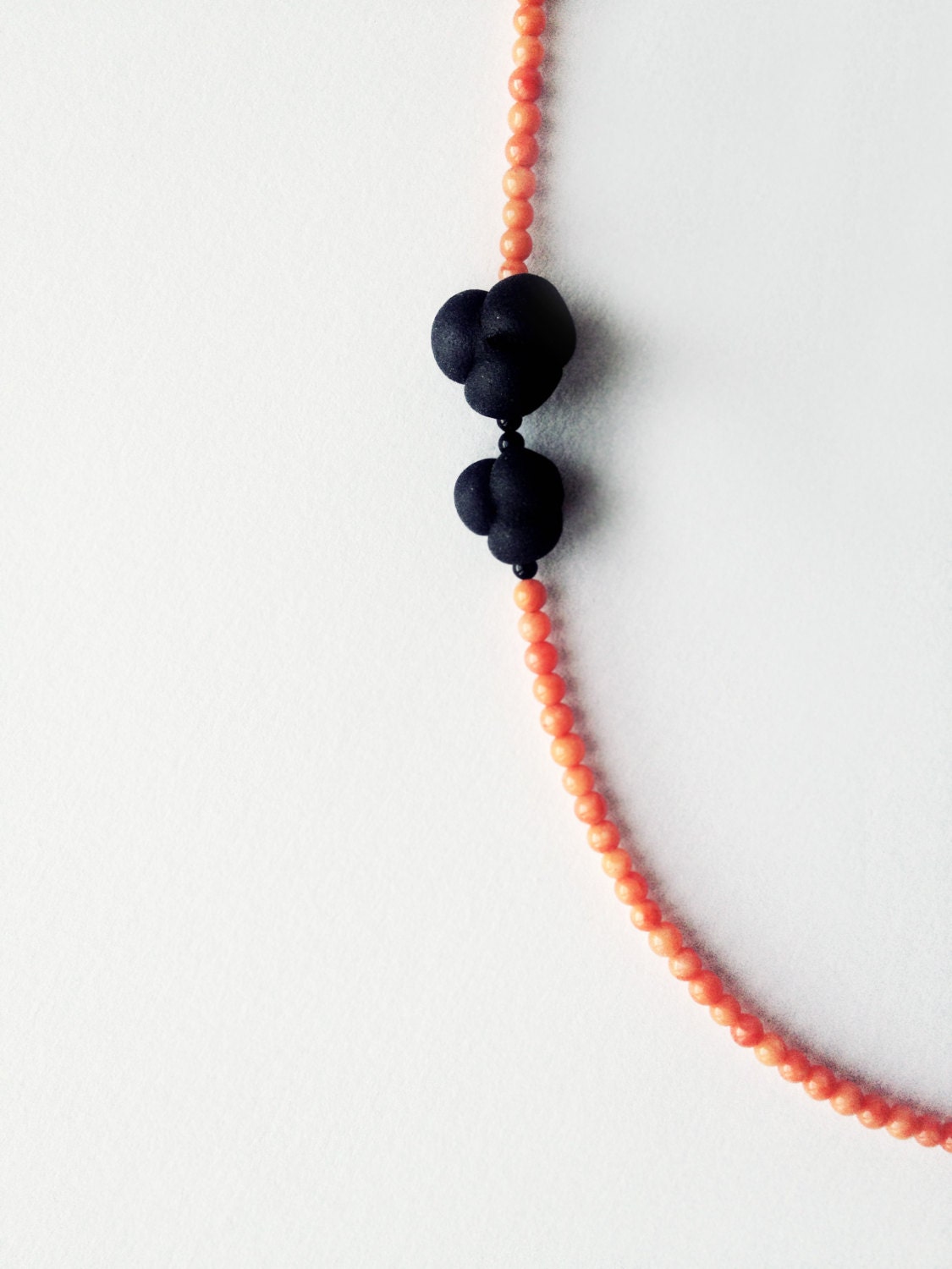 black minimalistic retro polymer clay flower necklace nO.101 ''black flowers between orange corals''